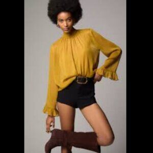 Brand New By Anthropologie Long-sleeve High-neck Sheer Blouse